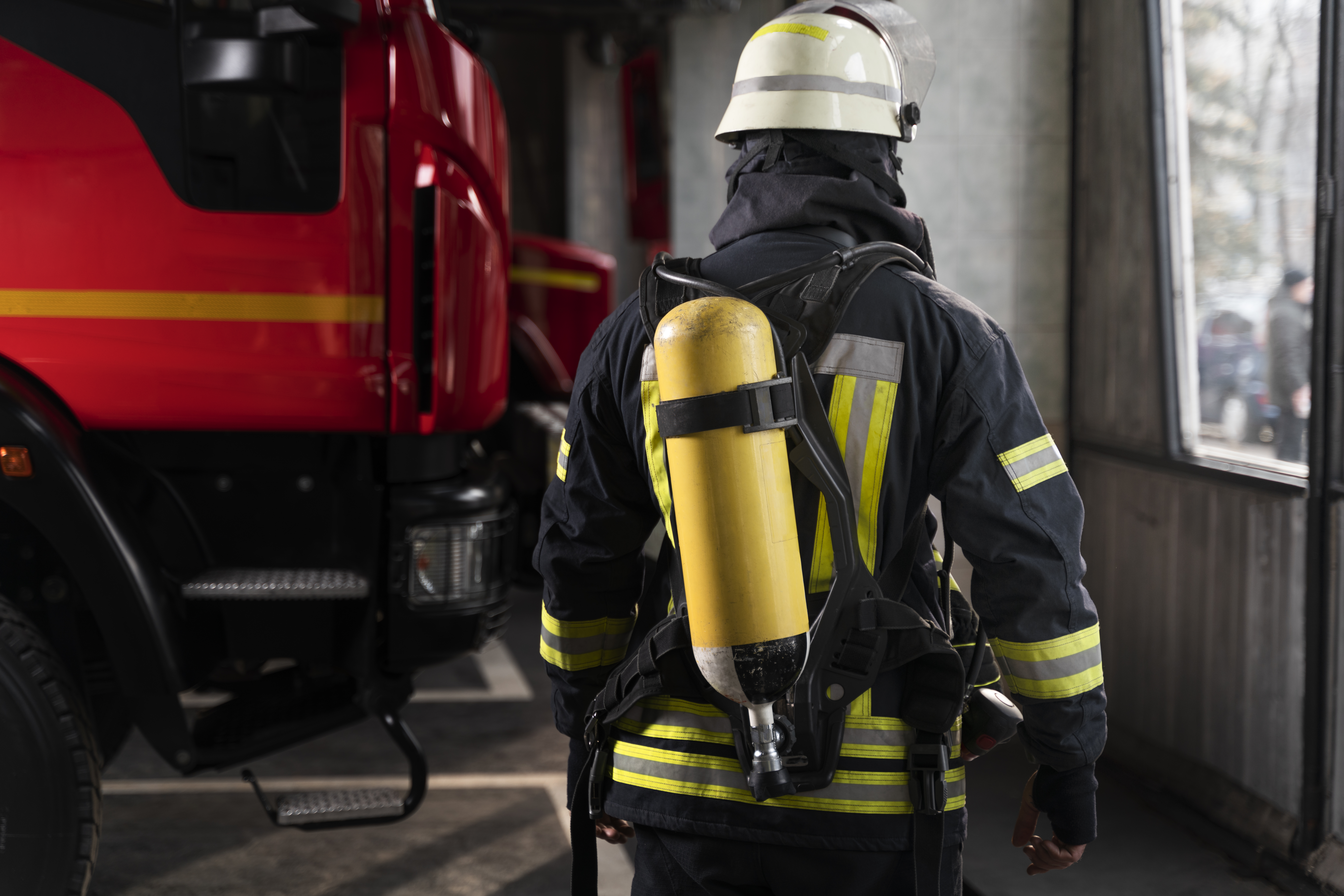 firefighter-station-with-suit-safety-helmet