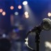 Close up microphone on blurred background with bokeh.