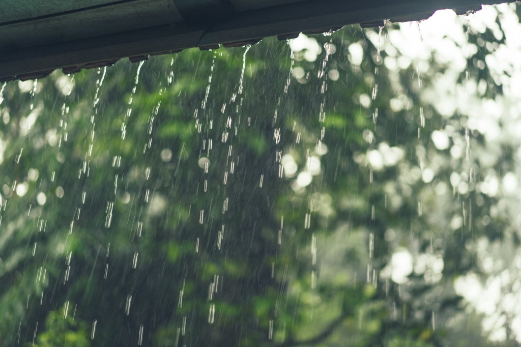 rain outside the windows of the villa. tropics