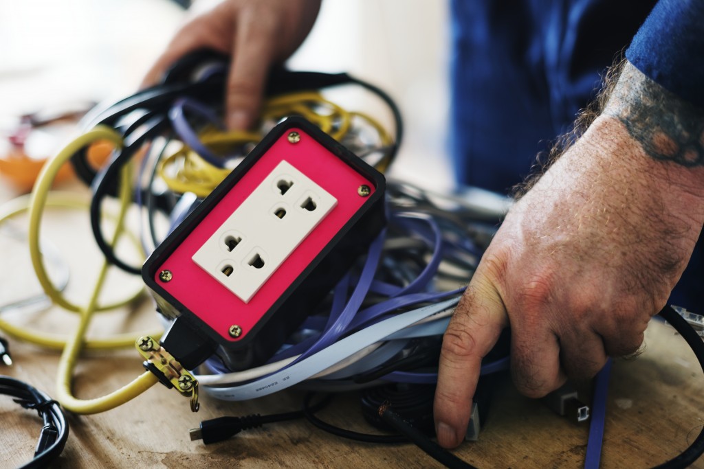 Electrician working house repair installation