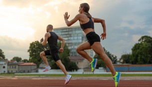man-woman-running-track-side-view