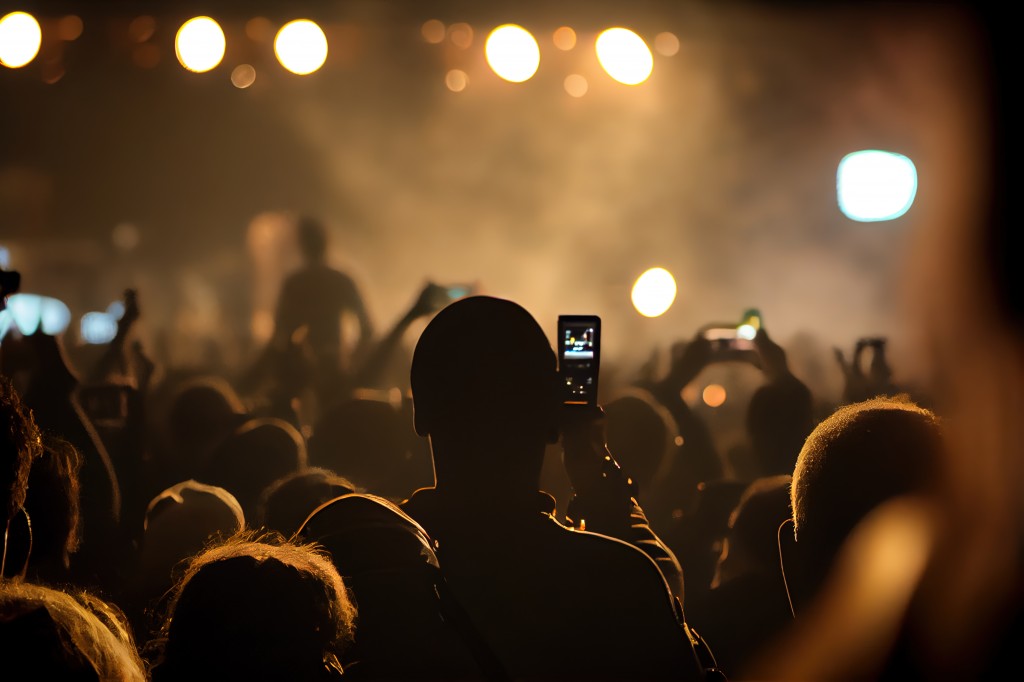 Back view of crowd of fans watching live concert performance (6)