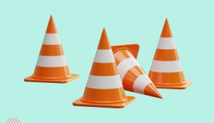 Isolate of realistic stacking of orange traffic warning cone for