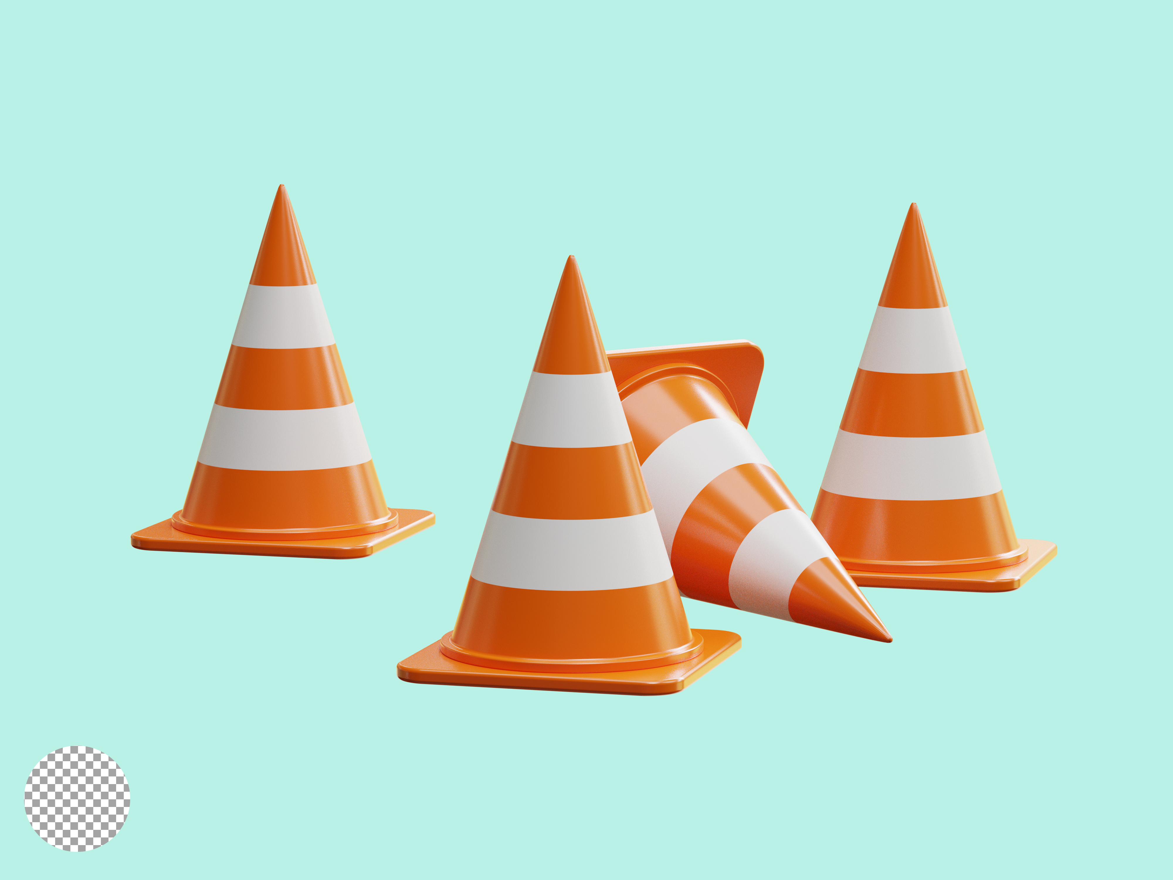 Isolate of realistic stacking of orange traffic warning cone for