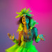 Beautiful young woman in carnival and masquerade costume on gradient studio background in neon light